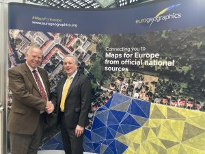 Tim Trainor, International Cartographic Association, President is pictured (left) with Colin Bray, President, EuroGeographics at the signing of the new international collaboration